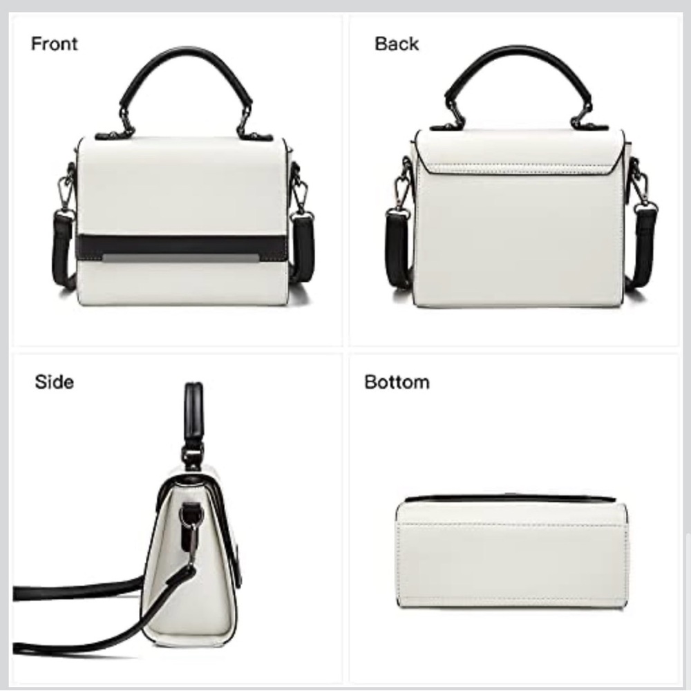 Women's Elegant Black and White Satchel - Picture 4 of 7